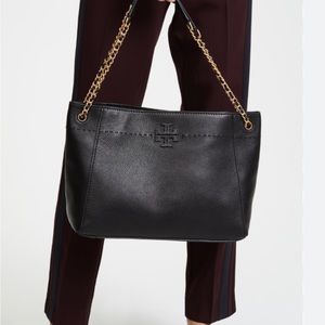 Tory Burch McGraw slouchy tote handbag and Tory Burch black wallet